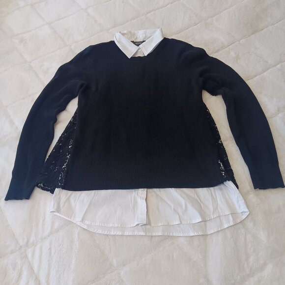 Layered Lace Back Sweater/Collared Blouse Size PM - Picture 1 of 13